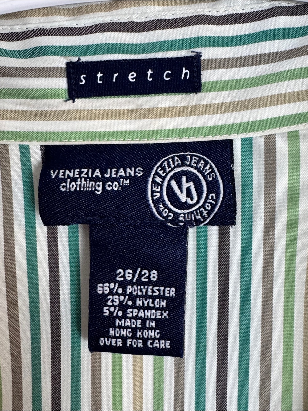 Venezia Jeans Button Down Top Womens 26/28 Green Gray Vertical Striped Stretch - Picture 5 of 6